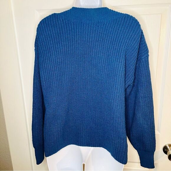 Philosophy Button Shoulder Dolman Boatneck Sweater Balloon Sleeve Blue S - Picture 5 of 11